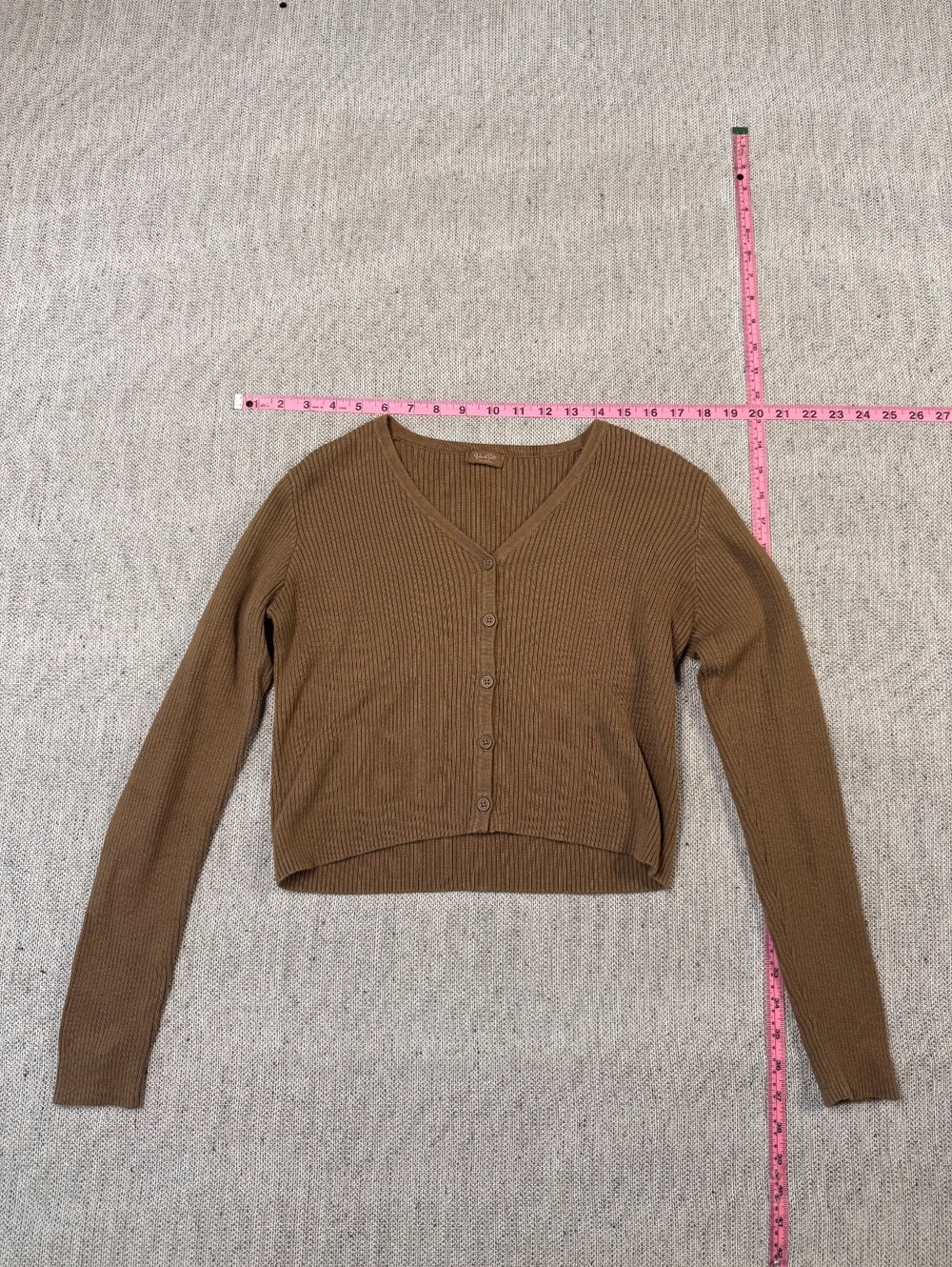 J. Galt Brown Ribbed Button-Up Sweater Cardigan